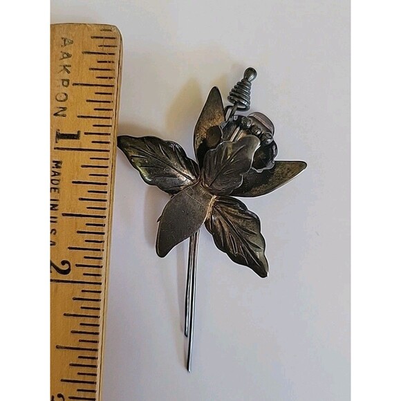 Taxco Mexico 925 Iris Flower Ornate Design Brooch Pin Screw Back Earrings Set - Picture 15 of 16